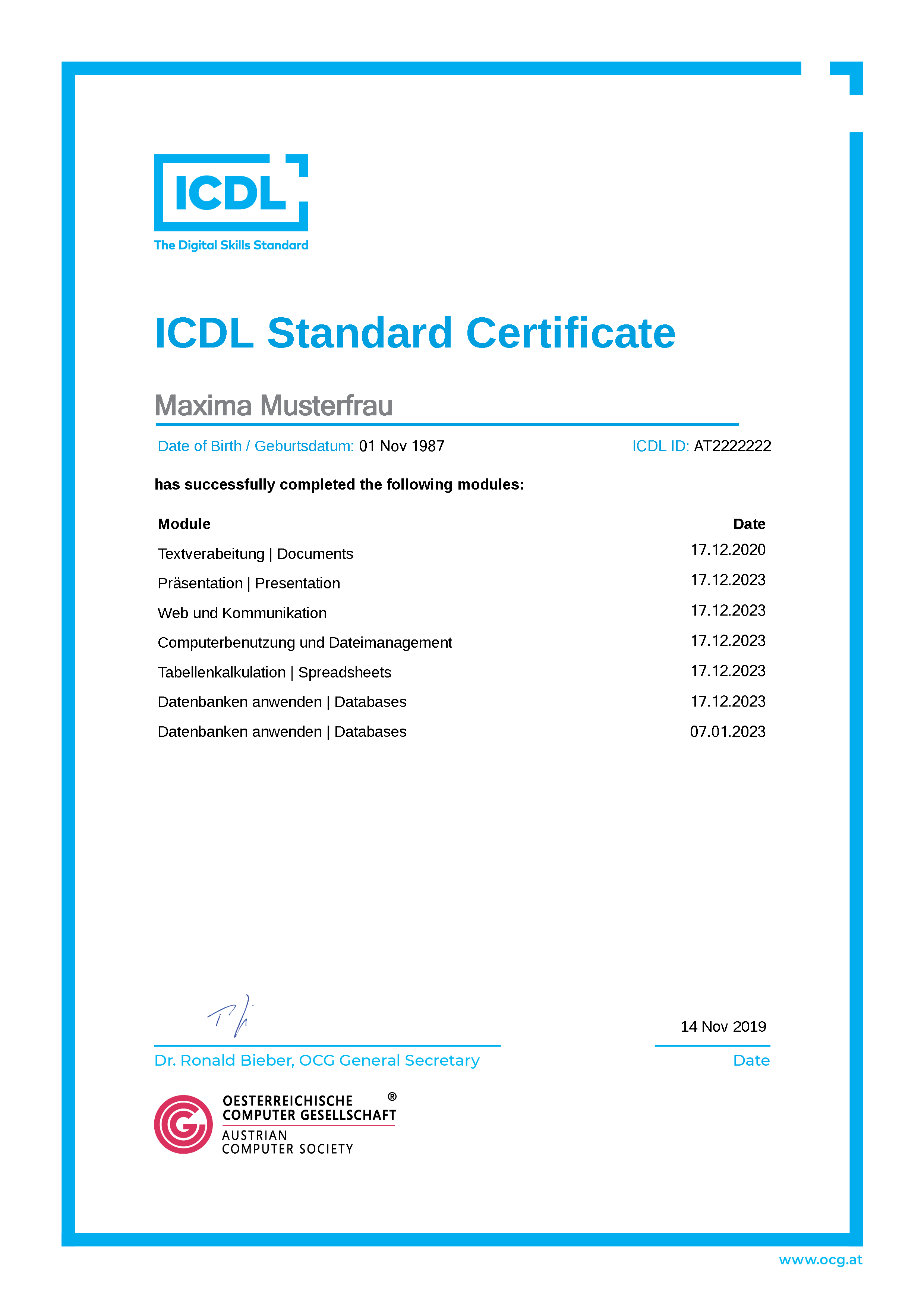 ICDL Zertifikat ICDL Zertifikat